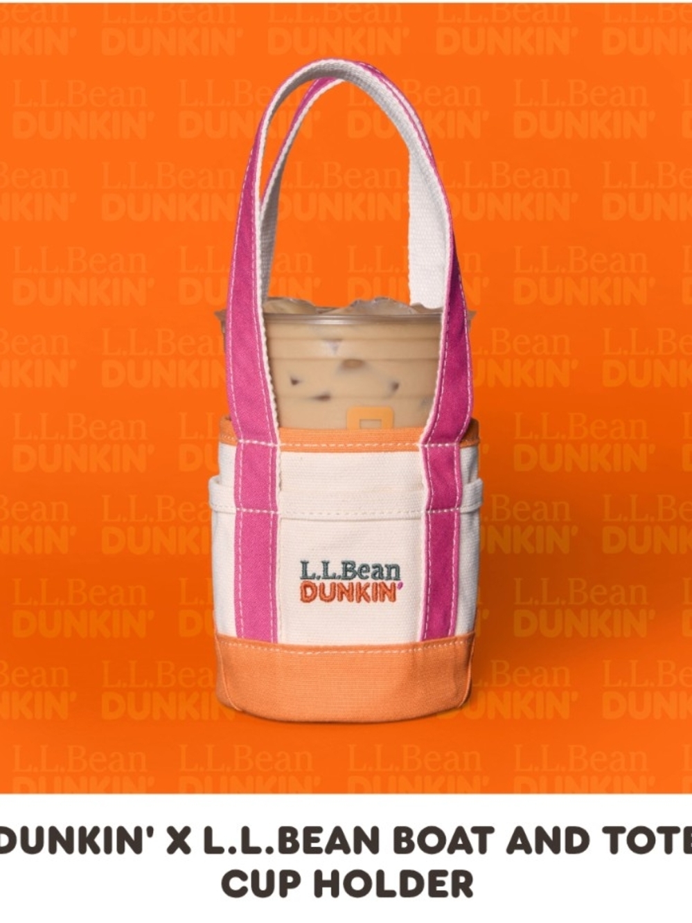L.L.Bean Dunkin' Pink & Orange Mini Tote Cup Holder